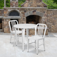 Flash Furniture CH-51090TH-2-18VRT-WH-GG 30" Round Metal Table Set with Back Chairs in White